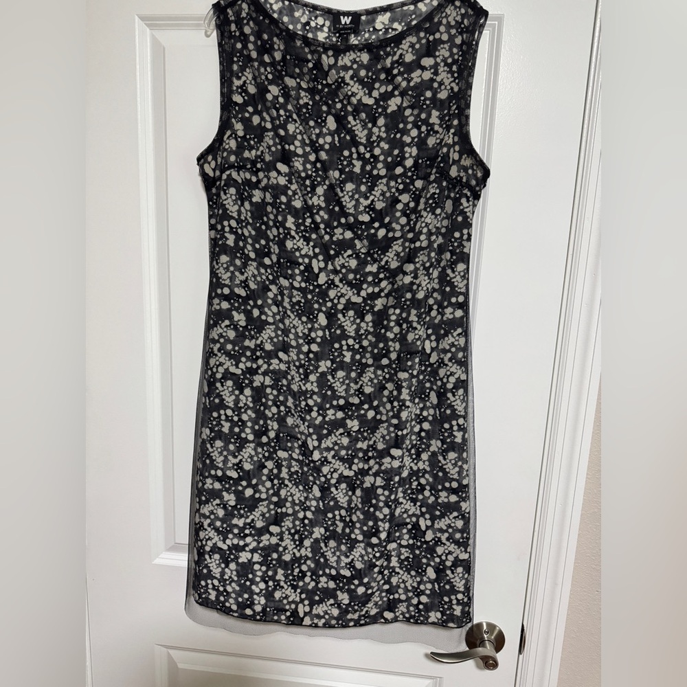 W by Worth Black and Gray Patterned Midi Dress